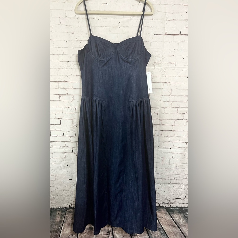 AQUA Bloomingdale’s Denim Bustier Dress XK Dark Indigo Basque Waist Country NWT